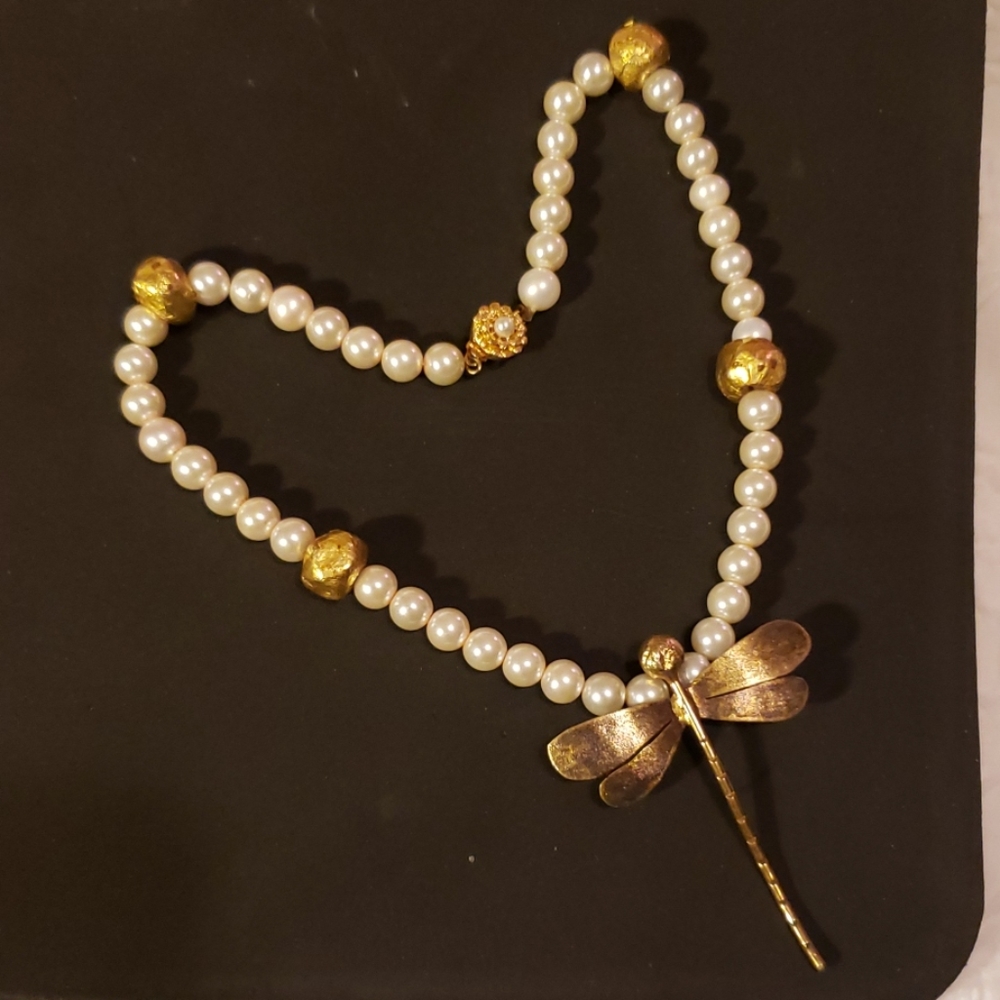Pearl Necklace W/Dragonfly charm